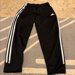 Adidas Kids Black Joggers with White Stripes